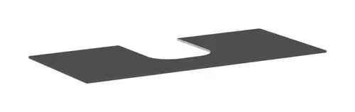 Graue Platte mit mittigem Ausschnitt, geeignet für eine Wandmontage, möglicherweise von Hansgrohe, um einen Aufsatzwaschtisch zu integrieren.